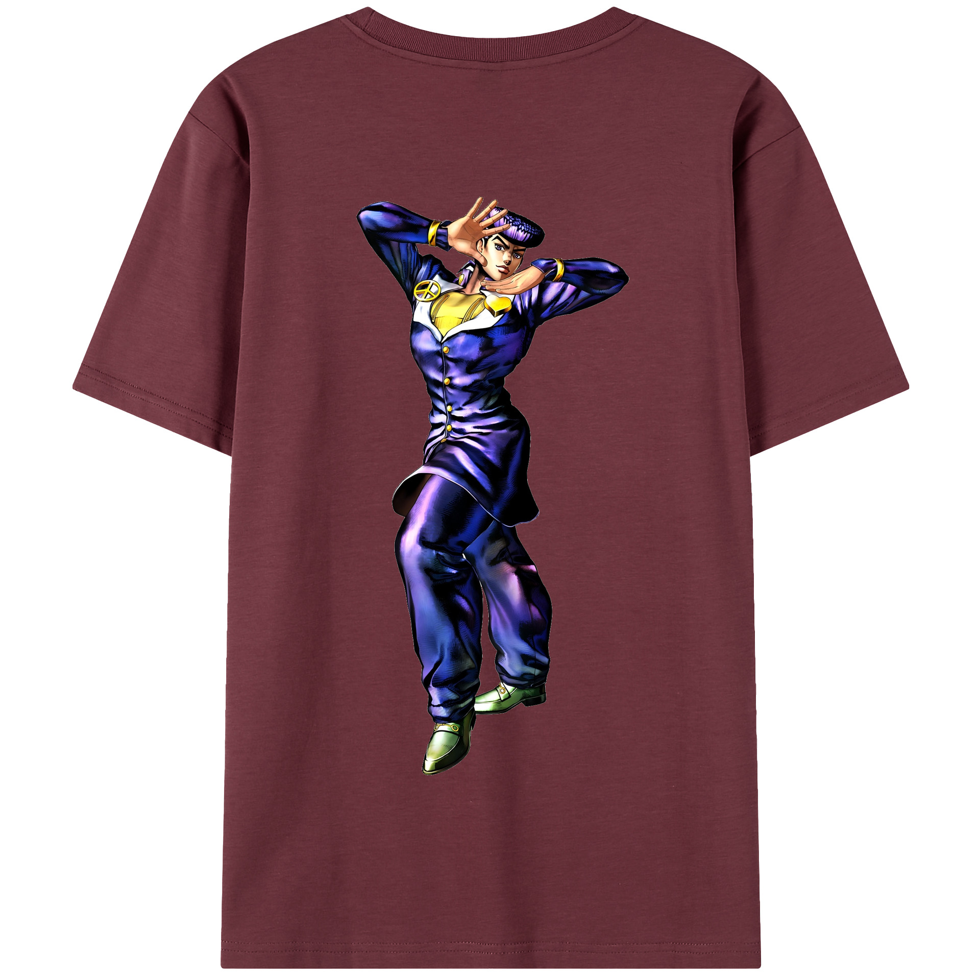 （画像用） ジョジョの奇妙な冒険 ひがしかた じょうすけ JoJo's Bizarre Adventure Higashikata Josuke 綿100％半袖Tシャツ（背面プリント）